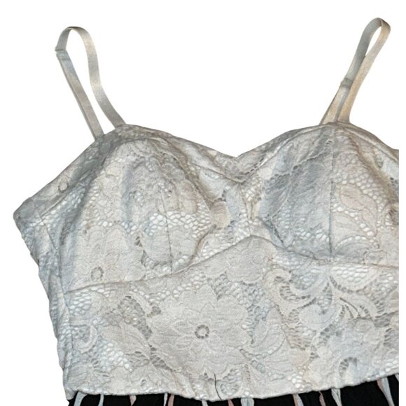 as u wish Mixed Media Wide Leg Jumpsuit in Lace & Stripes - Picture 9 of 10